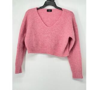 Vici Egremont V-Neck Crop Sweater Pedal Pink Wool‎ Size Small Oversize Boxy